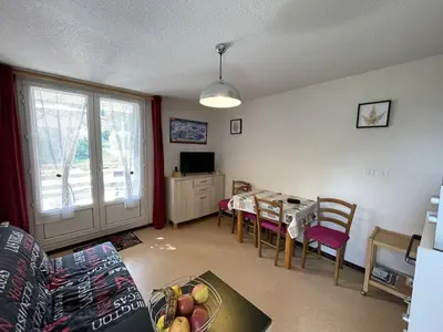 Télévision ou salle de divertissement dans l'établissement Coquet studio avec terrasse au Lioran, animaux admis - FR-1-787-119