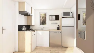 Cuisine ou kitchenette dans l'établissement Camping LePigeonnier à Miers près du gouffre de Padirac