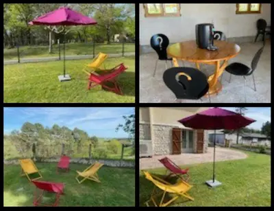 Jardin de l'établissement Maison de location vacance avec piscine couverte et chauffée