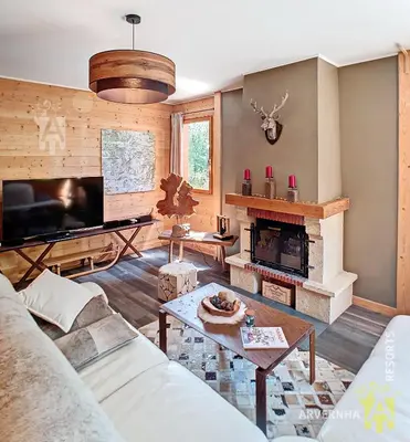 Coin salon dans l'établissement Chalet Les Mélèzes