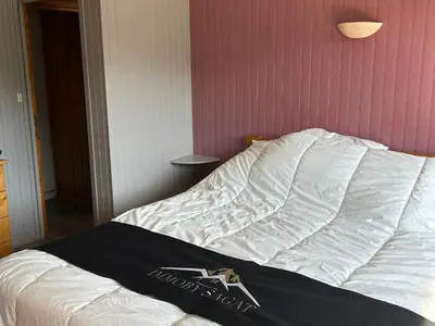 Un ou plusieurs lits dans un hébergement de l'établissement Appartement rénové cosy au centre de Super Besse - FR-1-814-119