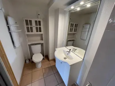 Salle de bains dans l'établissement Studio central au Lioran avec terrasse et parking - FR-1-787-125