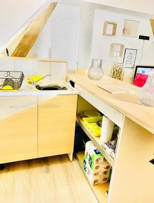 Cuisine ou kitchenette dans l'établissement Très Agreable Logement à Aubusson hypercentre, parking gratuit à proximité et changement récent de personnel