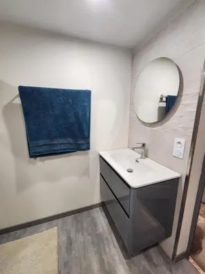 Salle de bains dans l'établissement Le Petit Gîte 15140