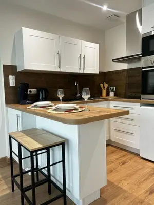 Cuisine ou kitchenette dans l'établissement La Suite Aurence, chic et calme
