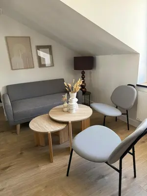 Coin salon dans l'établissement Appartement charmant et cosy Encombe vineuse-DABNB