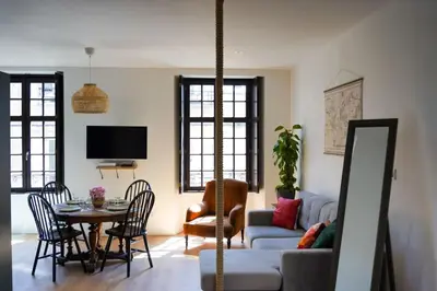 Télévision ou salle de divertissement dans l'établissement T3 cœur de ville avec climatisation
