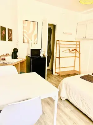 Un ou plusieurs lits dans un hébergement de l'établissement Chez gaillard petit studio sans cuisine entièrement rénové au calme
