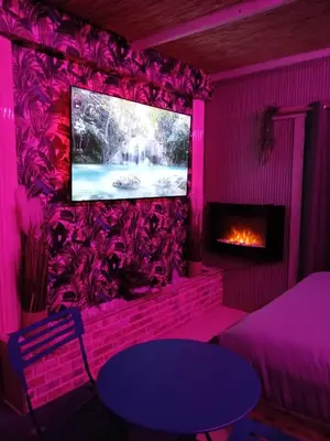 Télévision ou salle de divertissement dans l'établissement Le doux refuge