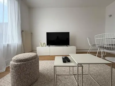 Télévision ou salle de divertissement dans l'établissement L'Habit Blancc, élégant et cosy