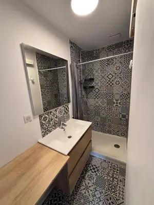 Salle de bains dans l'établissement lesjolislogementsbrivistes Lélègant
