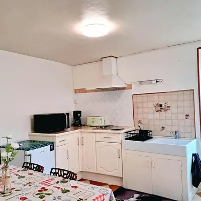 Cuisine ou kitchenette dans l'établissement La maison de la cité médiévale