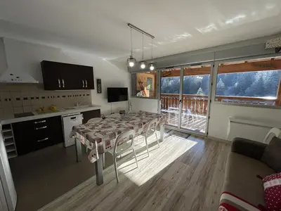 Cuisine ou kitchenette dans l'établissement Bel appartement T3 avec balcon sud et wifi, proche pistes - FR-1-787-130