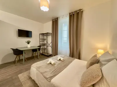 Un ou plusieurs lits dans un hébergement de l'établissement Studio 4 lumineux Av Garibaldi - DABNB