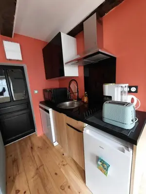 Cuisine ou kitchenette dans l'établissement Ludo-gîte Le Petit Peuple