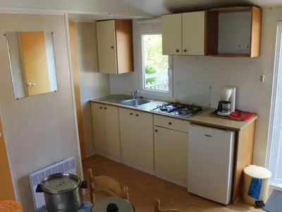 Cuisine ou kitchenette dans l'établissement Mobil home cosy avec terrasse et cuisine équipée - API-1-52-339
