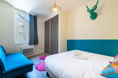 Un ou plusieurs lits dans un hébergement de l'établissement Le Pop-up, Spacieux-Hyper centre-Lumineux
