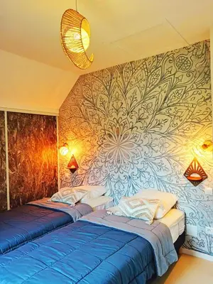 Un ou plusieurs lits dans un hébergement de l'établissement Rivière et Lodge 4 étoiles - Auvergne - Cantal SU