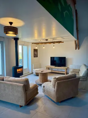 Télévision ou salle de divertissement dans l'établissement Gîte Les Aubracs - Puy de Dôme - Massif du Sancy