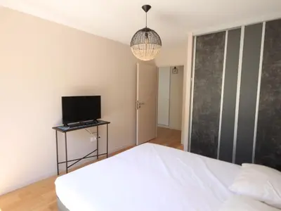 Télévision ou salle de divertissement dans l'établissement Charmant appartement scandinave avec parking au Mont-Dore - FR-1-858-1