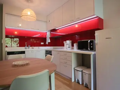 Cuisine ou kitchenette dans l'établissement Appartement accessible PMR avec jardin et parking couvert, proche des pistes - FR-1-858-8