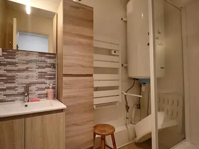Salle de bains dans l'établissement Duplex historique 4 personnes à La Bourboule - FR-1-858-3