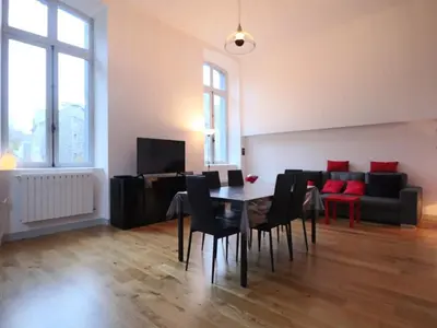 Télévision ou salle de divertissement dans l'établissement Loft lumineux en centre-ville, proche thermes, pour 4 personnes - FR-1-858-28