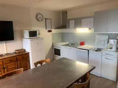 Cuisine ou kitchenette dans l'établissement Confortable F2 bis avec balcon au pied des pistes et parking, Mont-Dore - FR-1-415-170