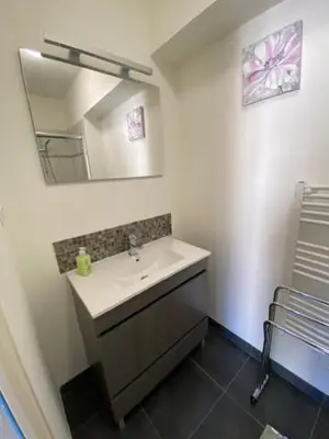 Salle de bains dans l'établissement Appartement en plein centre de la Bourboule avec parking privé