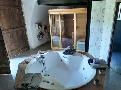 Salle de bains dans l'établissement Gite La chaumière