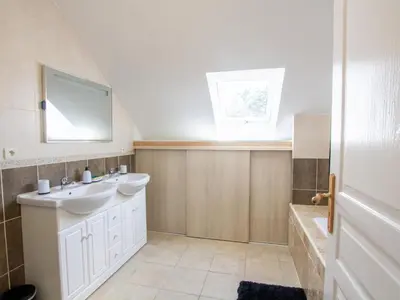 Salle de bains dans l'établissement Maison climatisée avec piscine privée et animaux admis - FR-1-616-515