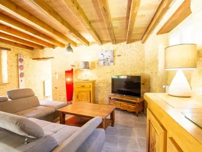 Télévision ou salle de divertissement dans l'établissement Maison climatisée avec piscine privée et animaux admis - FR-1-616-515