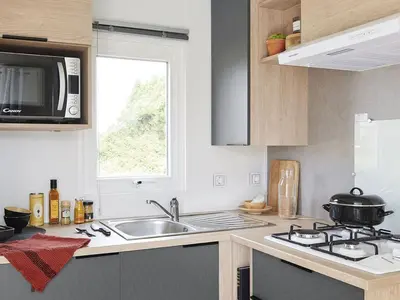 Cuisine ou kitchenette dans l'établissement Mobil home pour 6 personnes avec terrasse - API-1-52-1310