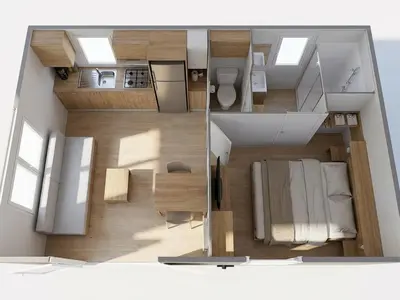 Cuisine ou kitchenette dans l'établissement Mobil-home confortable avec terrasse à Saint-Gérons - API-1-52-1311