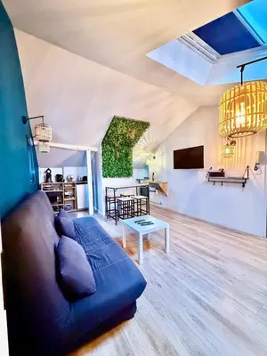 Coin salon dans l'établissement Appartement 5 cocooning Av Georges Dumas -DABNB