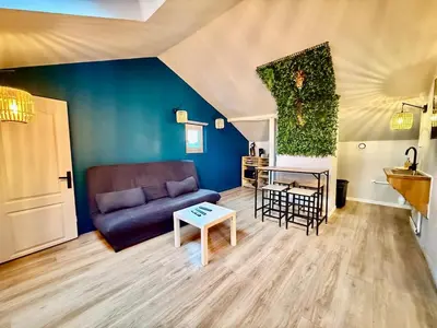 Coin salon dans l'établissement Appartement 5 cocooning Av Georges Dumas -DABNB