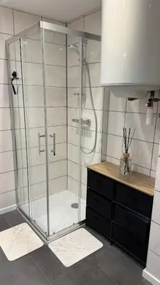 Salle de bains dans l'établissement Confort au Mont-Dore & Animaux Admis