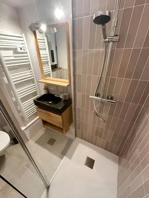 Salle de bains dans l'établissement Bright Studio Near The Super-Besse Ski Domain