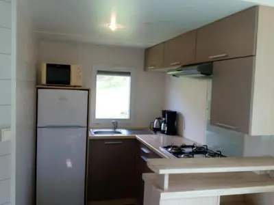 Cuisine ou kitchenette dans l'établissement Mobil-home 31m² avec Terrasse - 5 personnes, 2 Chambres - API-1-52-1257