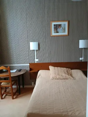 Un ou plusieurs lits dans un hébergement de l'établissement Hôtel Les Platanes