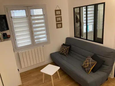 Coin salon dans l'établissement Appartement Les Amethystes 1