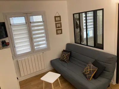Coin salon dans l'établissement Appartement Les Amethystes 1