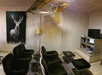 Télévision ou salle de divertissement dans l'établissement Hôtel de l'Aviation