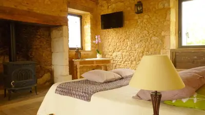 Télévision ou salle de divertissement dans l'établissement Aux fontaines d'Eyvigues