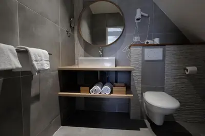 Salle de bains dans l'établissement Logis Hotel Le Relais du Teulet