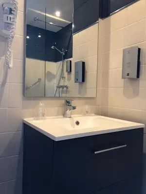 Salle de bains dans l'établissement Logis Hôtel Auberge de L'Etang