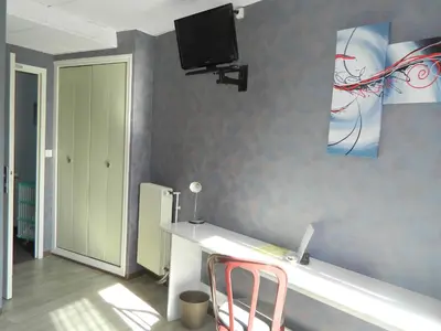 Télévision ou salle de divertissement dans l'établissement Logis Hôtel L'Elancèze