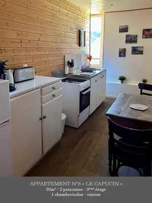 Cuisine ou kitchenette dans l'établissement La Maison des Familles 10 appartements