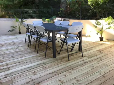 Balcon ou terrasse dans l'établissement Magnifique T4 avec terrasse à Saint-Nectaire - 8 pers