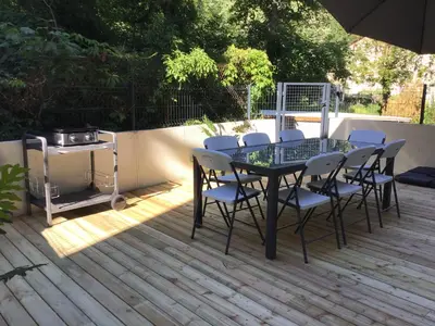 Balcon ou terrasse dans l'établissement Magnifique T4 avec terrasse à Saint-Nectaire - 8 pers